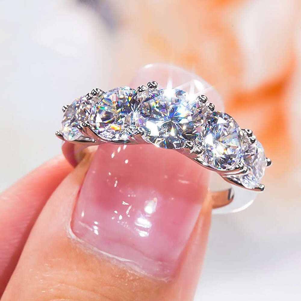 5 Stones 3.6cttw Full Moissanite Rings for Women S Sterling Sier Row Ring Plate Sparkling Diamond Wedding Bands Jewelry