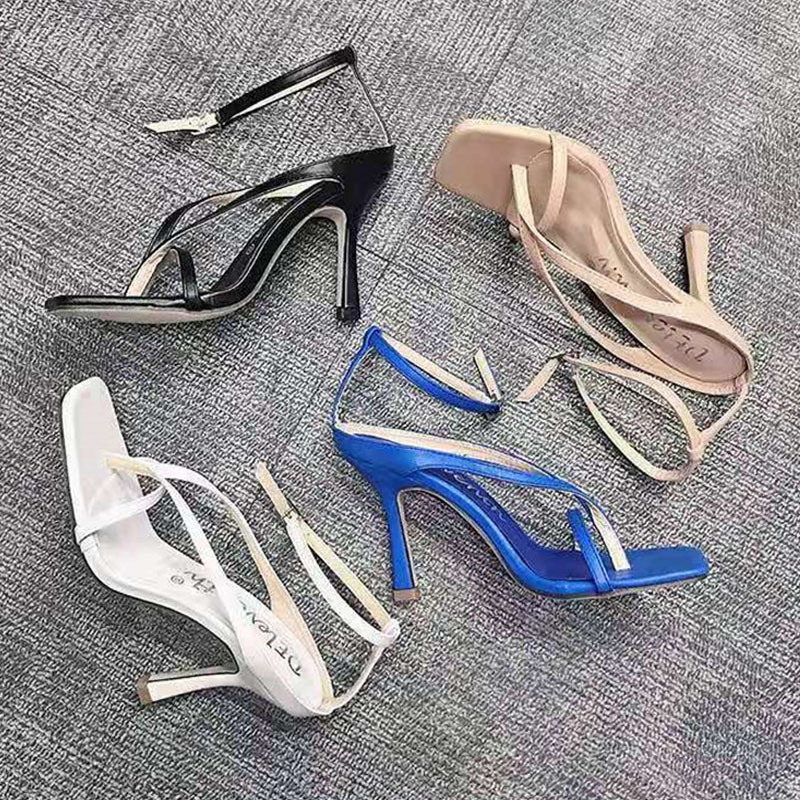 Pumps Summer Women High Heels 9CM Shoes Flip ps Ankle Strap Sexy Square Toe Sliod New Buckle Party Sandals atos Mujer b81a 7bb6