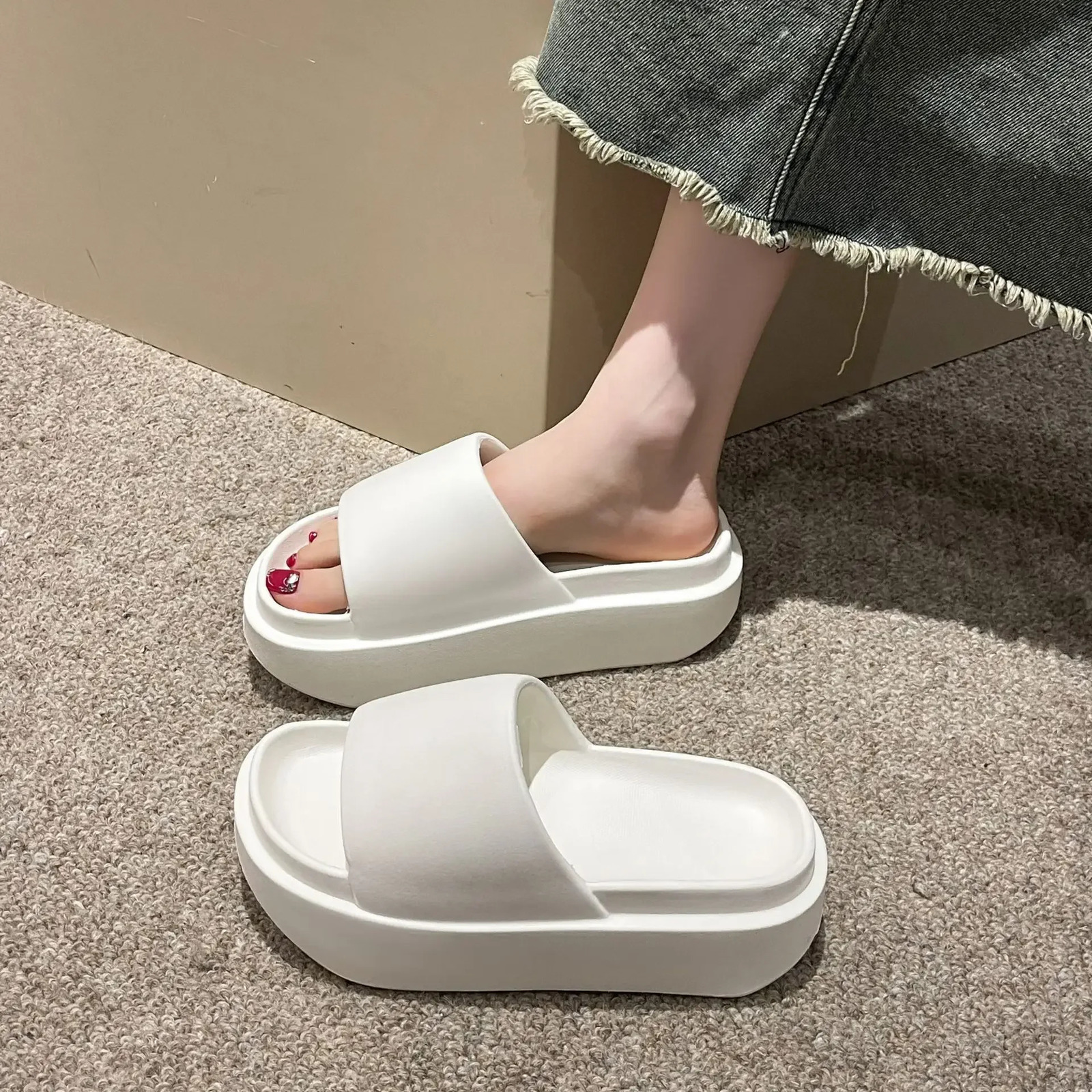 6cm Thick Sole EVA Slippers for Women Fashion Home Platform Slippers for Summer Outwear Non Slip Elevated Slippers for Women 240611