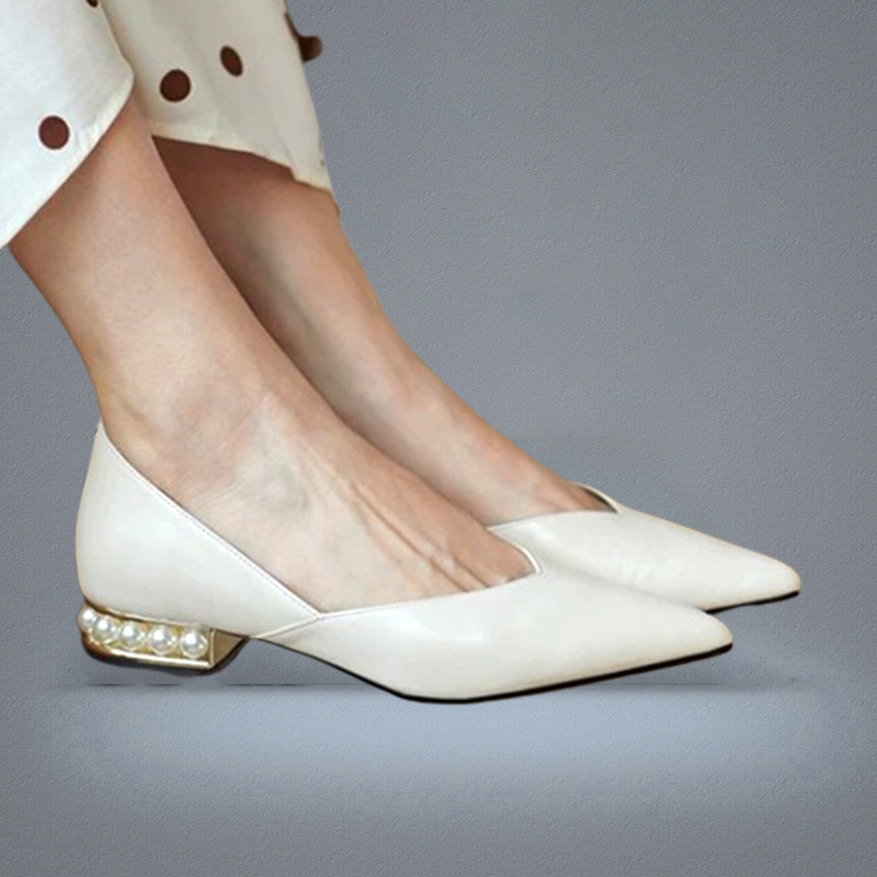 Autumn Women Flats Pearl Heeled Slip on Shoes Woman Ballet Flats Pointed Toe Dress Shoes Faux Suede Ladies Shoes 8301N