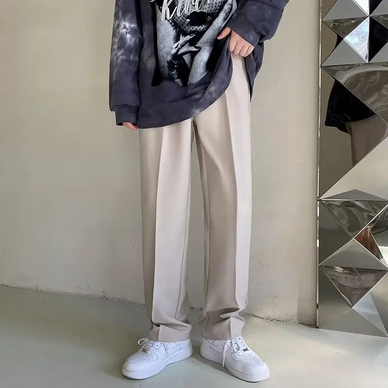Draped Straight Men Pants Fashion Business Korean Loose Casual White Black Gray Wide-leg Trousers Male Blazer Suit Pants 240530