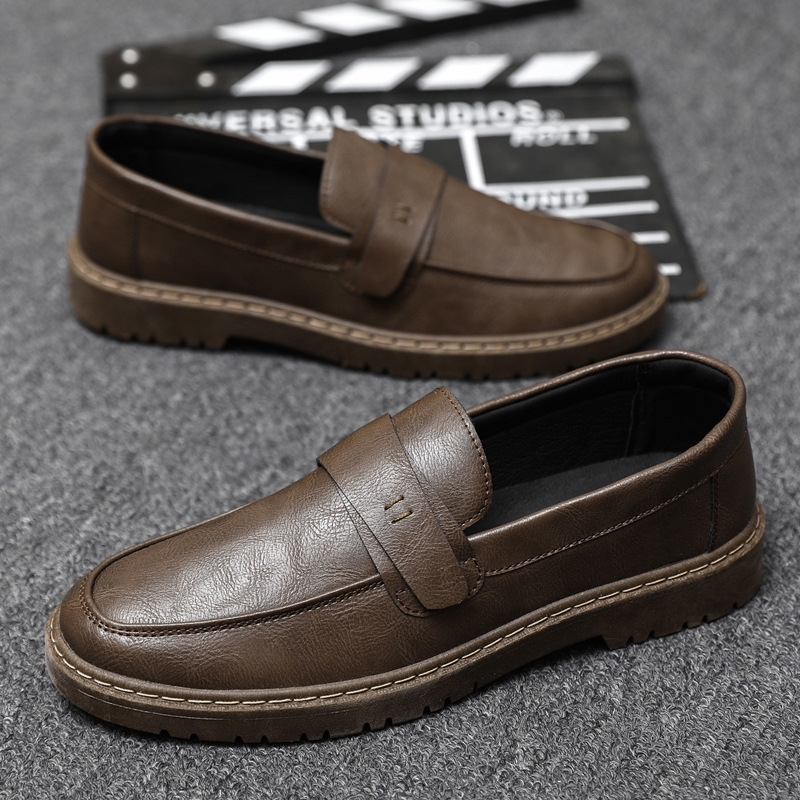 2024 New Summer Casual Light Bean Shoes Men'S Loafers Street Beat Spirit Boy Leather Waterproof Men'S Shoes