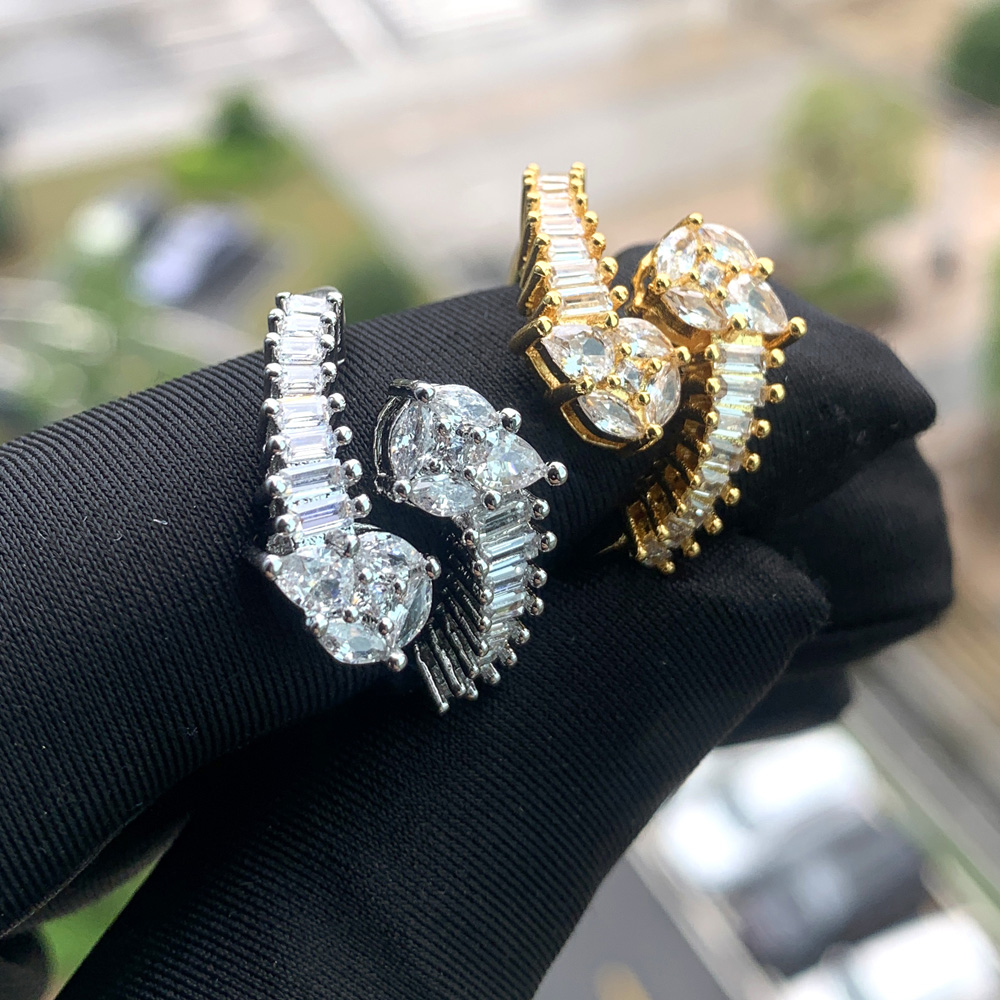 Geometric Round Water Drop CZ Adjustable Ring Sparking Bling 5A Cubic Zirconia Gold Color Women Finger Jewelry Fashion
