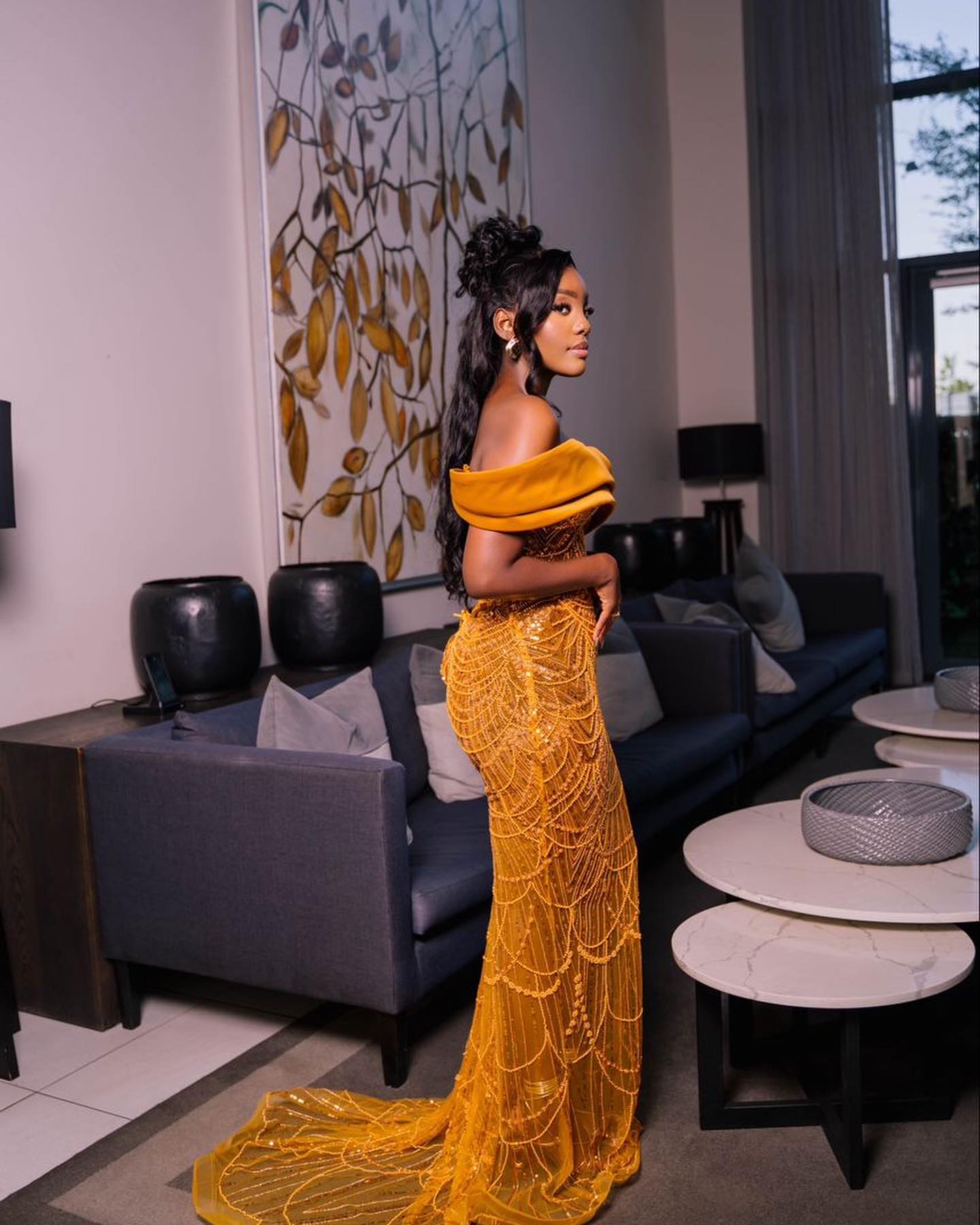 2024 Plus Size Yellow Mermaid Prom Dresses For Special Occasions Illusion Sequined Lace Evening Formal Party Second Reception Birthday Engagement Gown