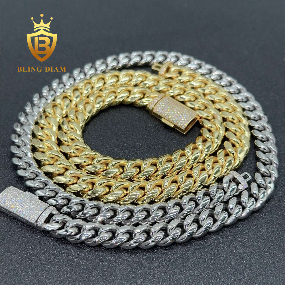 Hip Hop Jewelry 10mm 12mm Stainless Cuban Chain with 925 Sterling Silver Moissanite Clasp Necklace