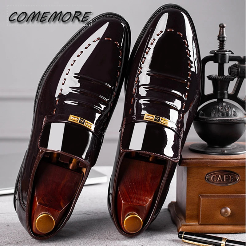 Patented leather mens shoes classic mens formal leather shoes formal office work mens parties Oxford business footwear PU 240611