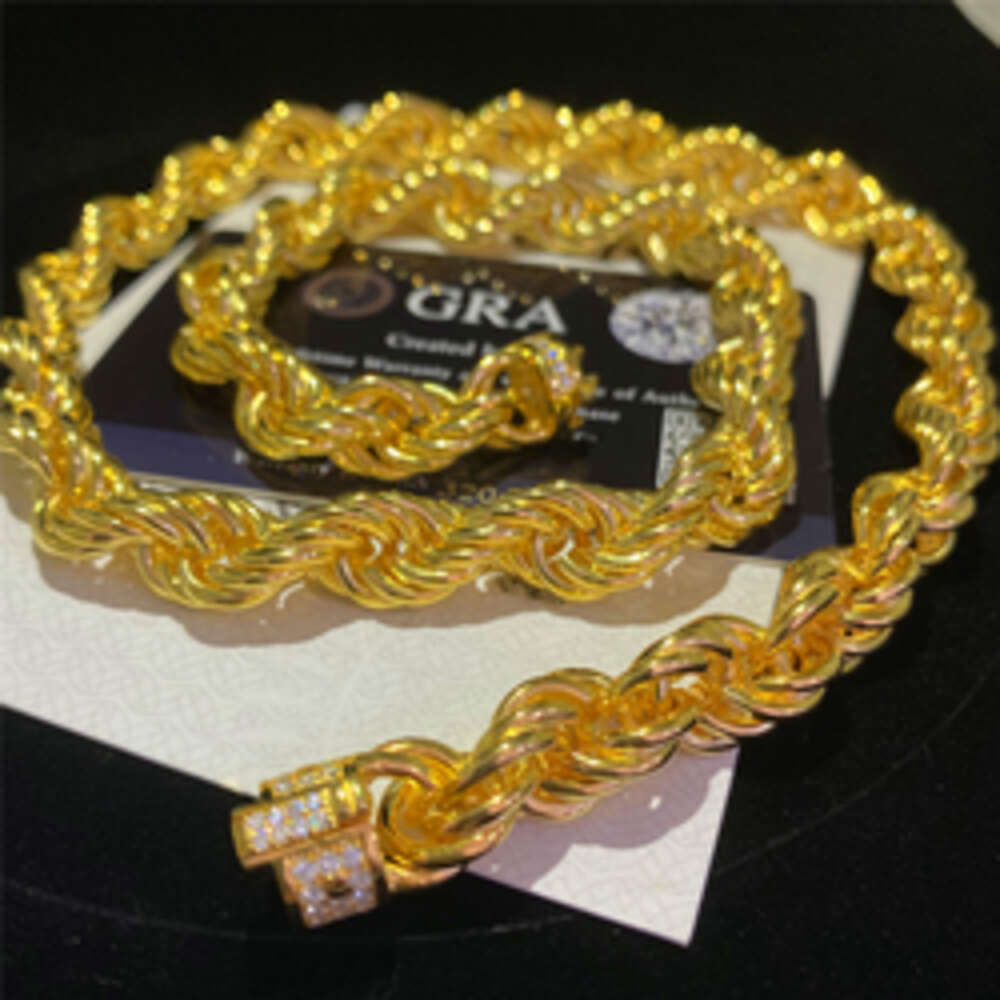 Fine Jewelry Hip Hop Gold Rope Chain Moissanite Cuban Links 9mm Iced Out Round Diamond Lock Silver Necklace