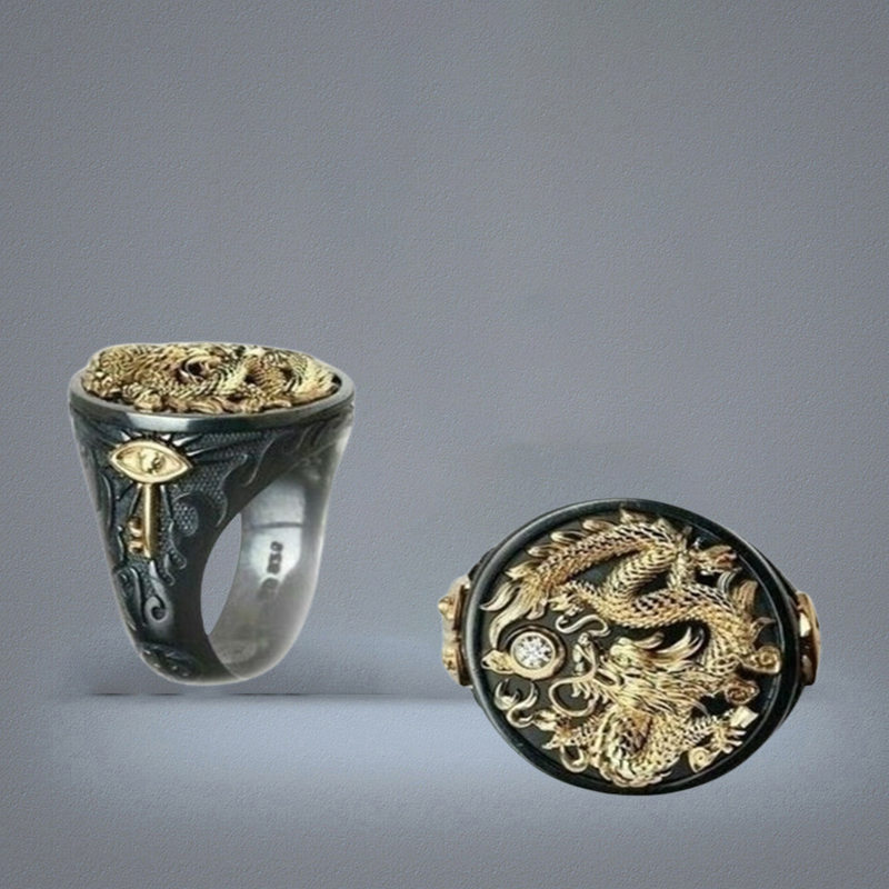 Vintage Men039s 18K Gold Two Tone 14k Black Gold Plated Diamond Dragon Pattern Rings Personality Punk Ring Jewelry size 714