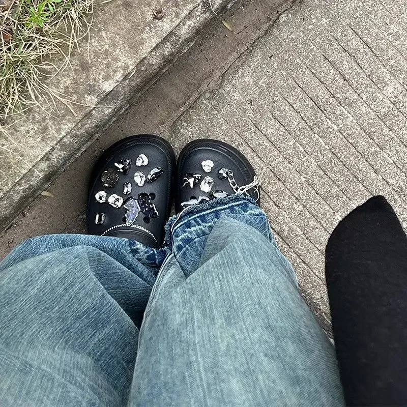 Black butterfly series shoe accessories beautiful Rhinestone amulet used for s and decorations for Clogs sandal gifts 240611