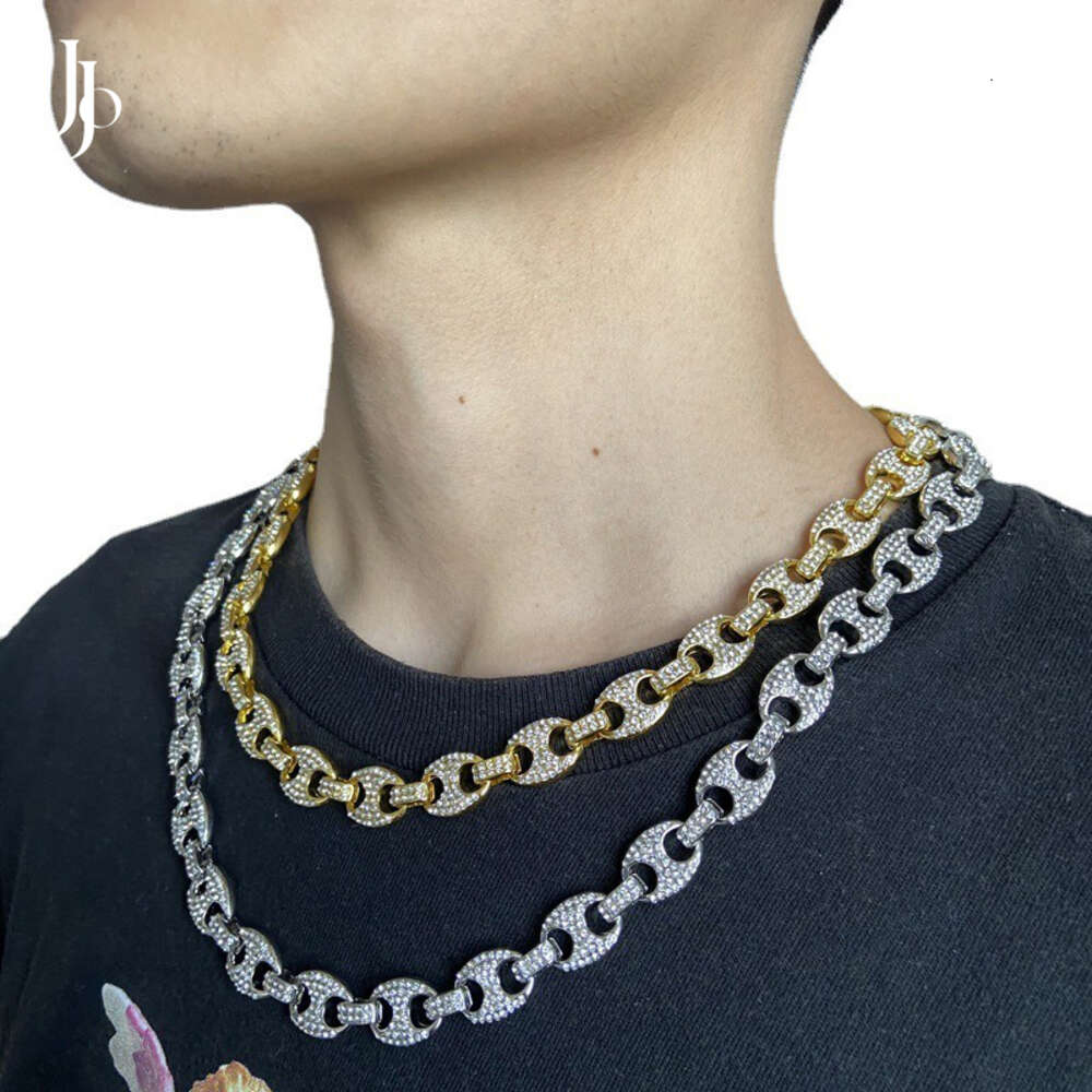 Jojo Fashion Diamond Iced Out Cuban Link Chain Necklace for Men Hip Hop Pig Nose Mens Tennis Necklace