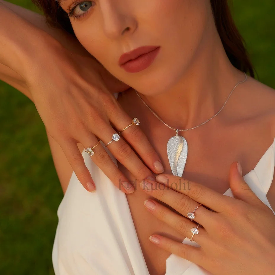 Kuololit 2.5CT Ring for Women Solid 14K10K Yellow Gold 6*9 Emerald Cut D/VVS1 Solitaire Ring for Engagement Wedding 240530