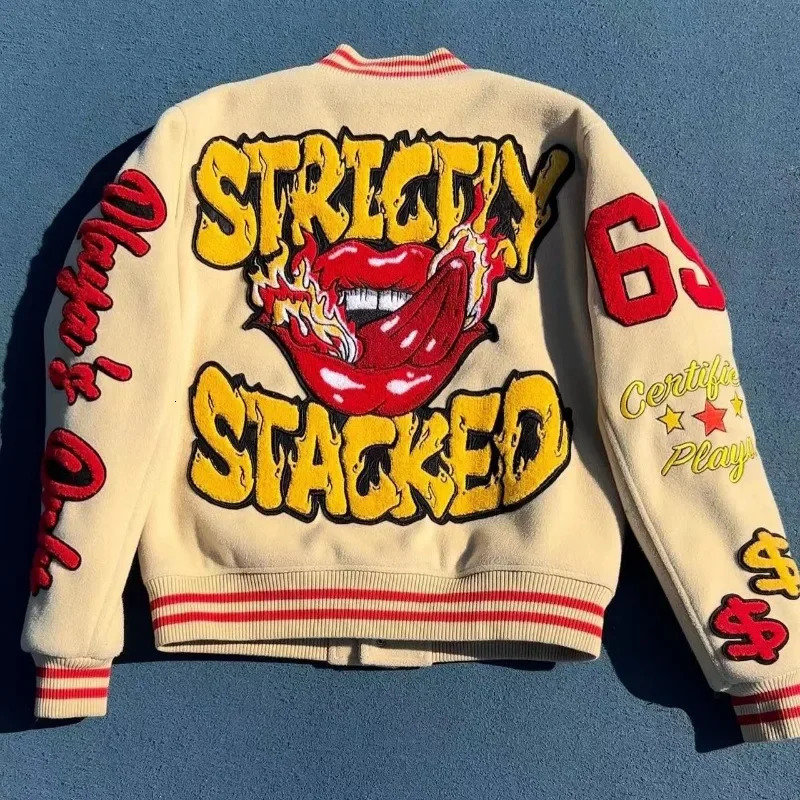 Harajuku Retro Hiphop Cartoon Letters Graphic American Y2k Embroidery Oversized Jacket Men Gothic Baseball Uniform Coats Top 240530