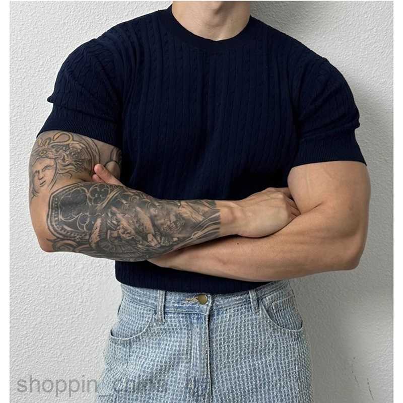 Men's T Shirts Summer thin Fried Dough Twists round neck knitwear short sleeved men loose fashion versatile elastic t-shirt design sense of minor