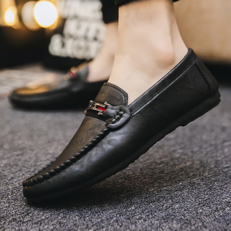 2024 New Personalized British Social Loafers Black Summer Breathable Fashion Slip-On Men'S Shoes