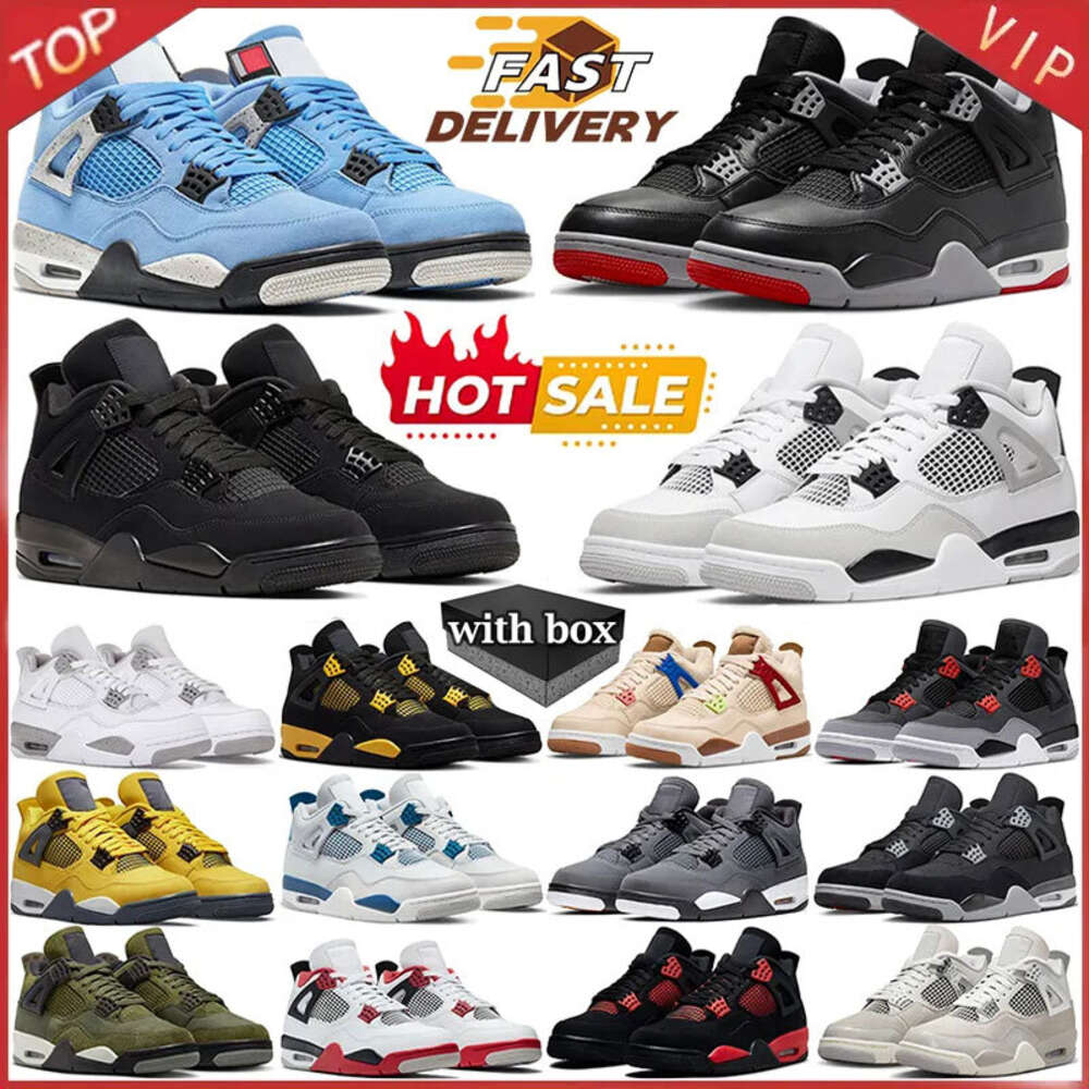 with box basketball shoes for men women high quality bred black white 4 sail yellow oreo cool grey blue university green red trainers outdoor sports sneakers 4s