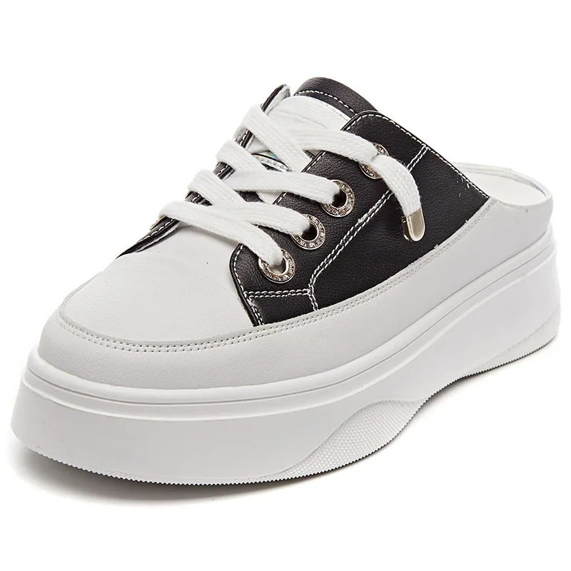 Comemore Summer Womens Shoes Flat Shoes Sports Shoes Womens Leisure and Comfortable Womens White Shoes Half Sliding Platform Without Heels 240611