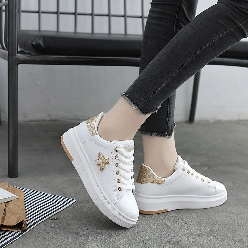 Shoes White Women Sneakers Casual Platform Fashion Rhie chaussures femme bee Lady footware Walking shoes 241106