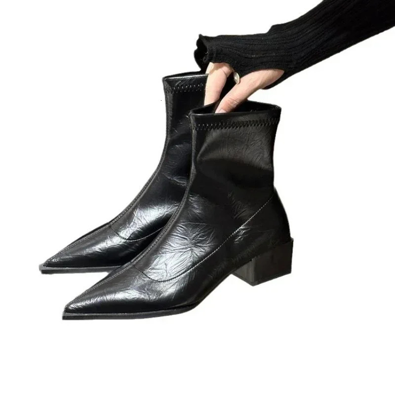 Autumn Women Ankle Boots Shoes Fashion Pointed Toe Ladies Short Boot Square Low Heel Casual Winter Womens Footwear 240611