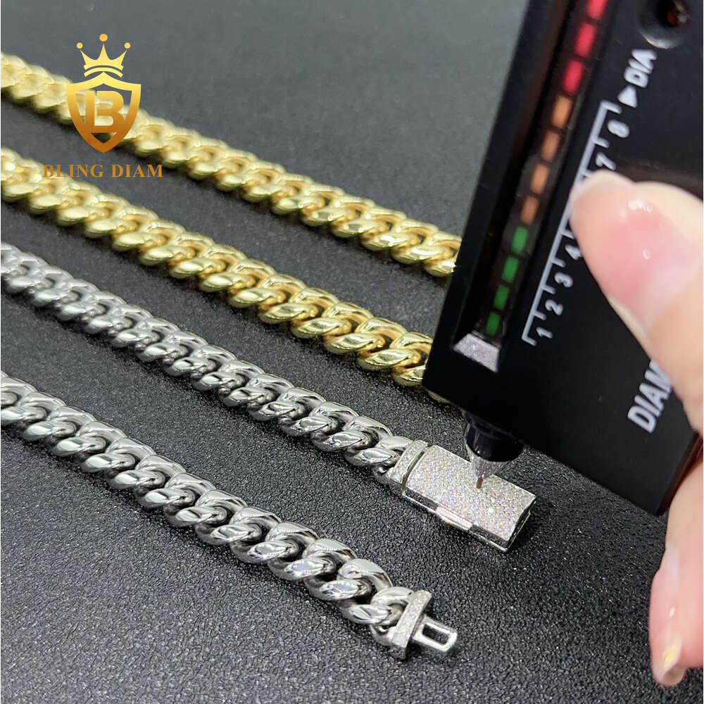 Hip Hop Jewelry 10mm 12mm Stainless Cuban Chain with 925 Sterling Silver Moissanite Clasp Necklace