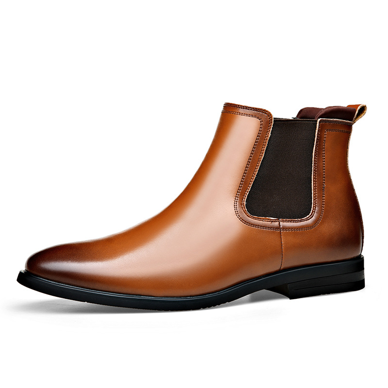 Big Size Chelsea Boots Man Genuine Leather Autumn Winter Men's Pointed Toe British Style Suit Shoes High Top Ankle Boots for Men