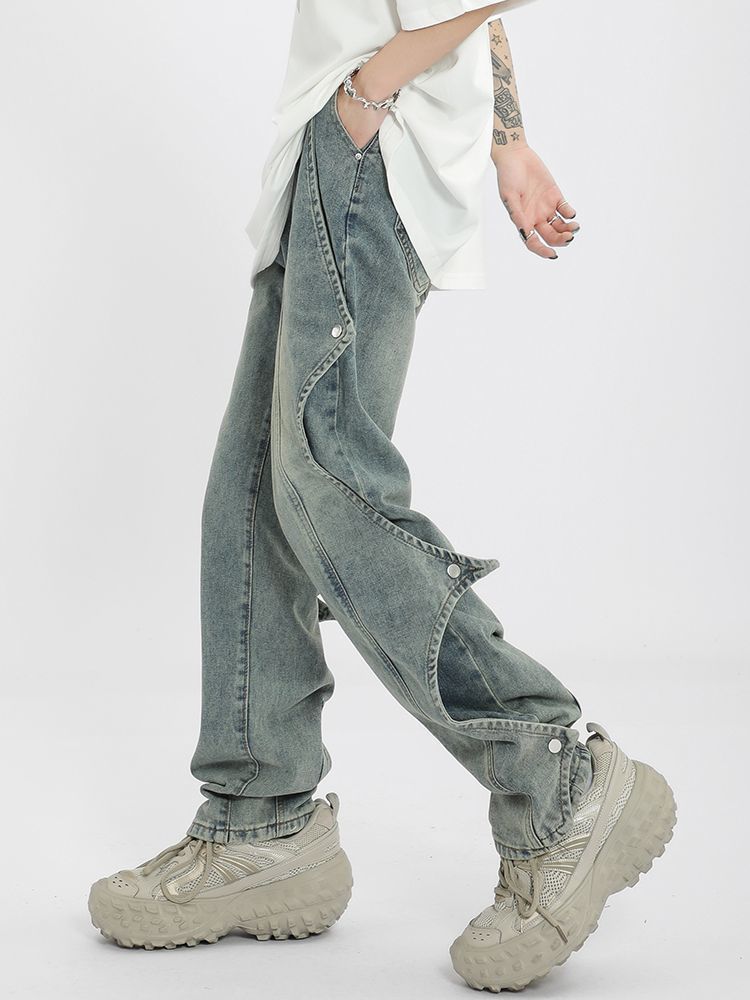 Men's Stretch Loose Fit Jeans Men's Washed Denim Pants Streetwear Blue Vintage Hip Hop Jeans Men Baggy Pants Women