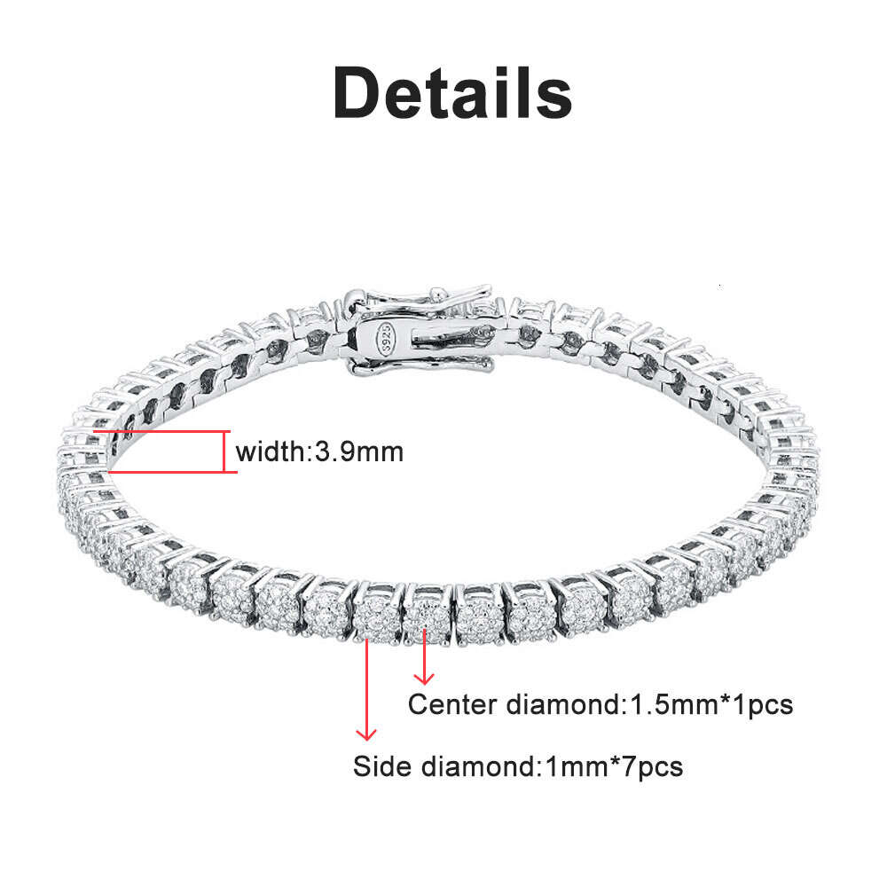 KNOBSPIN Full Moissanite Tennis Bracelet S Sier Plated White Gold with GRA Certificates Wedding Bracelets for Women Man