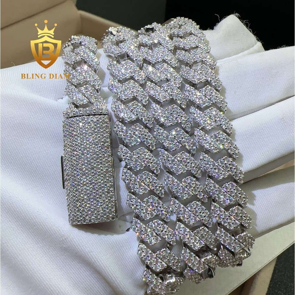 10mm Iced Out Miami Hip Hop Chain Necklace 925 Sterling Silver Vvs Moissanite Cuban Link Chain for Men Women
