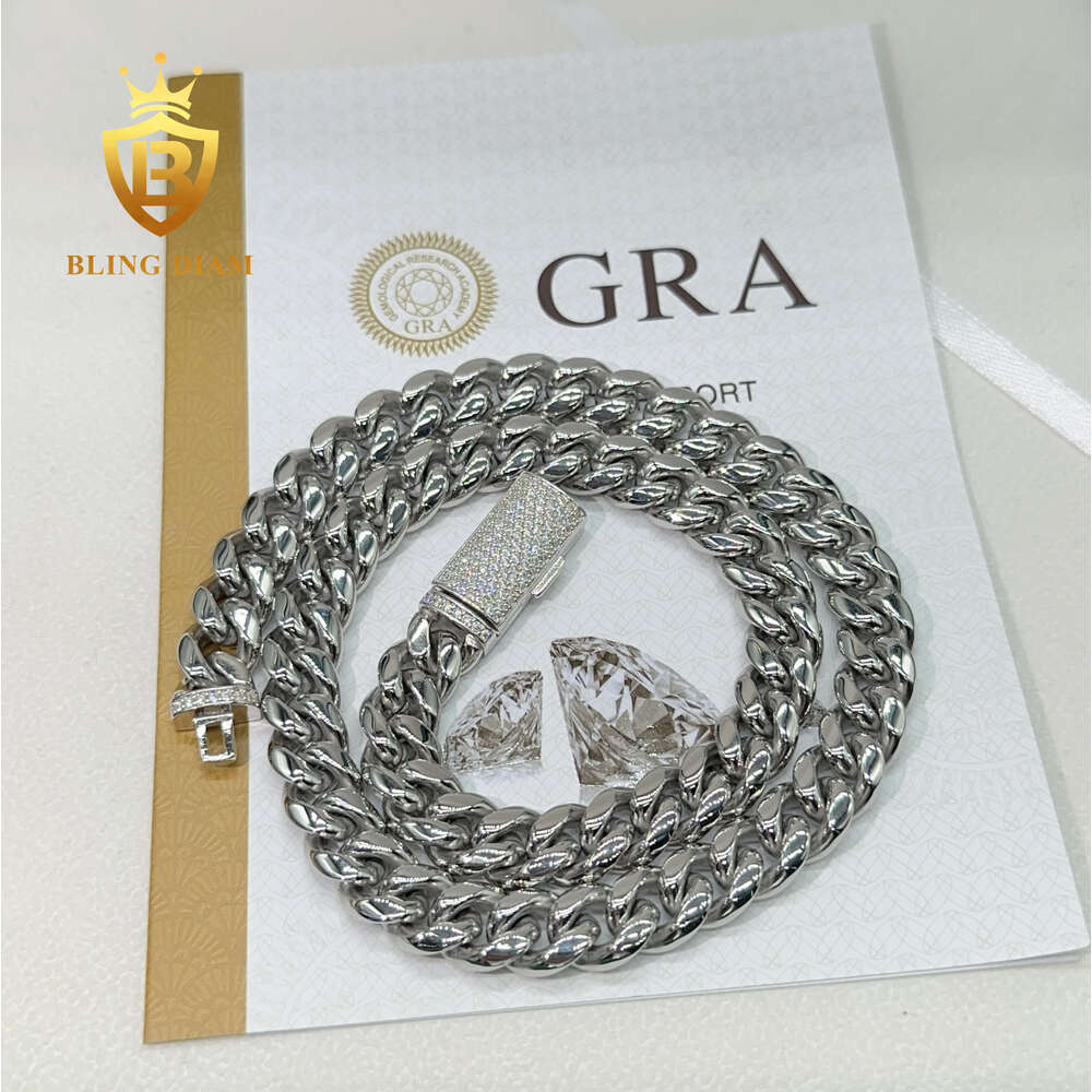 Hip Hop Jewelry 10mm 12mm Stainless Cuban Chain with 925 Sterling Silver Moissanite Clasp Necklace