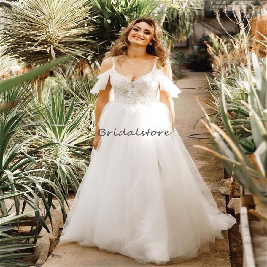 Celtic Boho Civil Wedding Dresses Cap Sleeves Fairy Spaghetti Straps High Slit Bohemian Bridal Dress 2024 Country Bride Summer Vestios De Novias A Lin