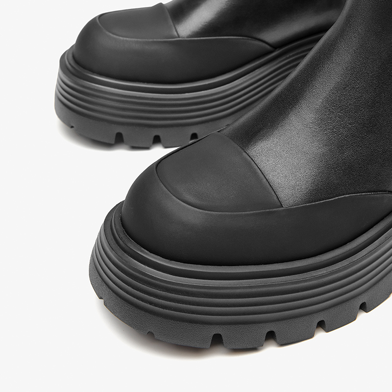 Ankle BeauToday Boots Platform Women Cow Leather Elastic Band Round Toe Slip-On Autumn Thick Sole Ladies Shoes Handmade 03A24 2c94