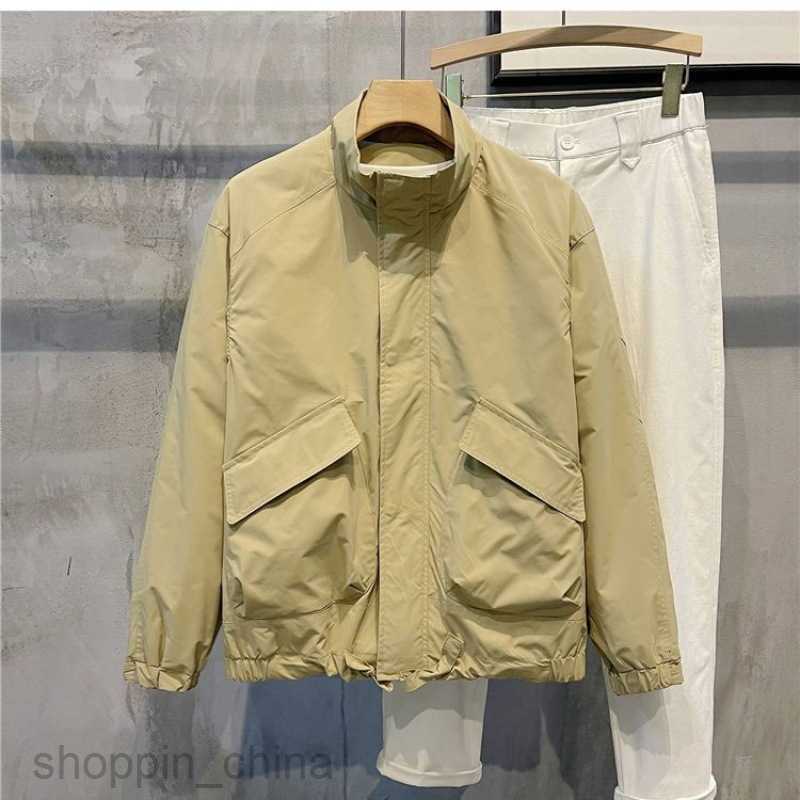 Men's Jackets Coats Spring and Autumn Man New Versatile Solid Color Rush Coat Slim Fit Stand up Neck Jacket Casual Trendy Pi Shuai Long sleeved C