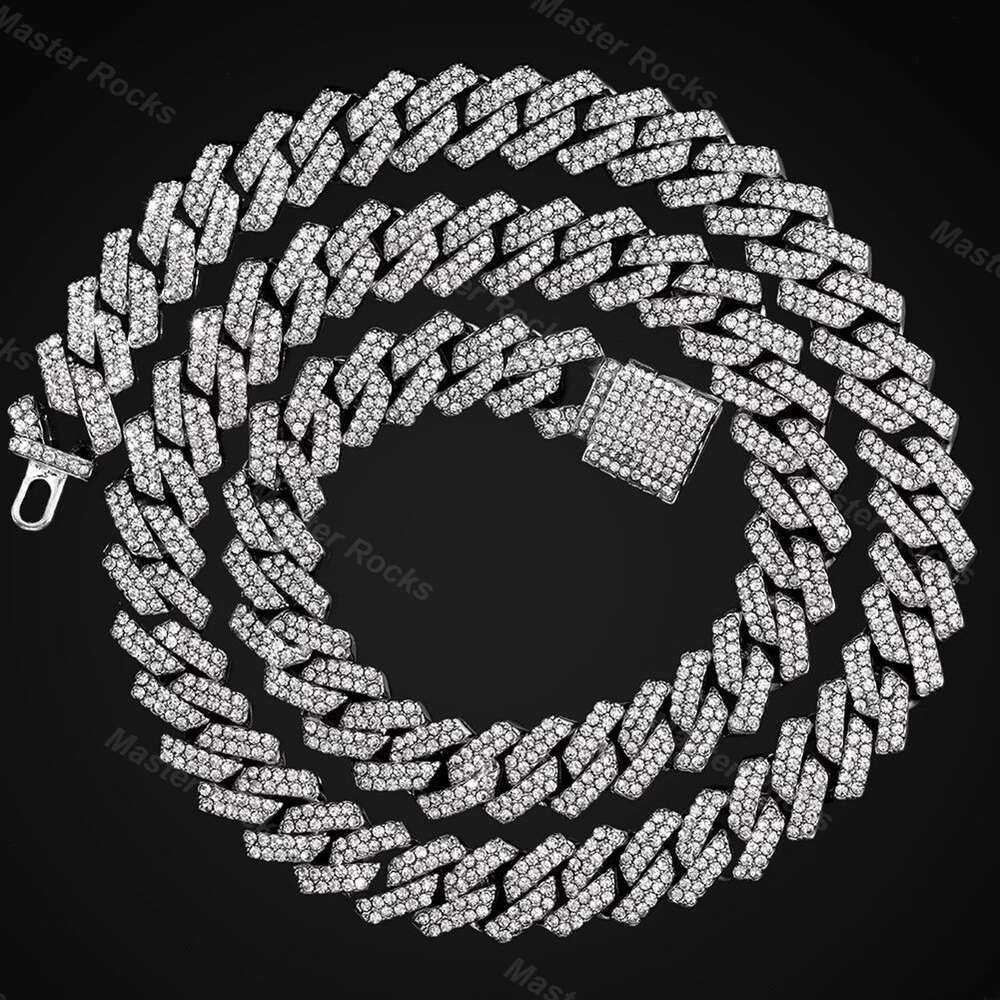 Vvs Moissanite Cuban Sterling Silver Cuban Link Chain 10mm 12mm 14mm 2rows Necklace Gold Plated Chain Hip Hop Cuban Chain