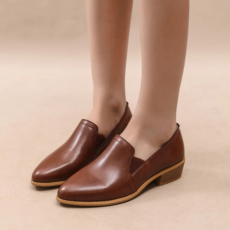 Autumn New Women Round Toe Pumps Loafers Single New Zipper PU Leather Simple and Comfortable Women's Shoes 34cf 's