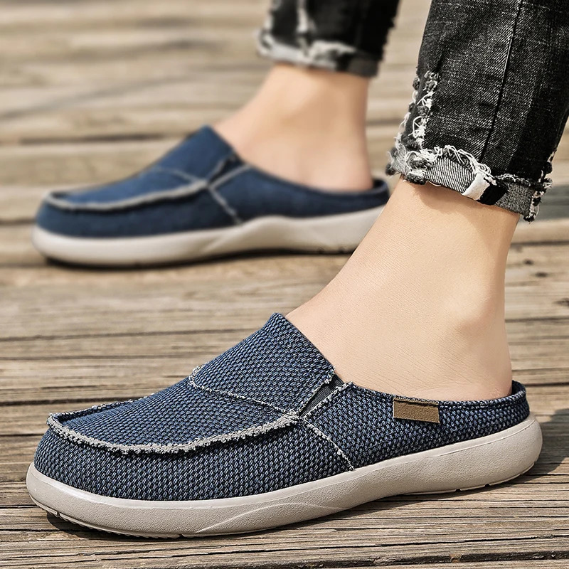 Summer Casual Shoes Fashion Cowboy Half Slide Breathable Canvas Soft Sole Lightweight Walking Shoes Vulcanized Shoes 240611