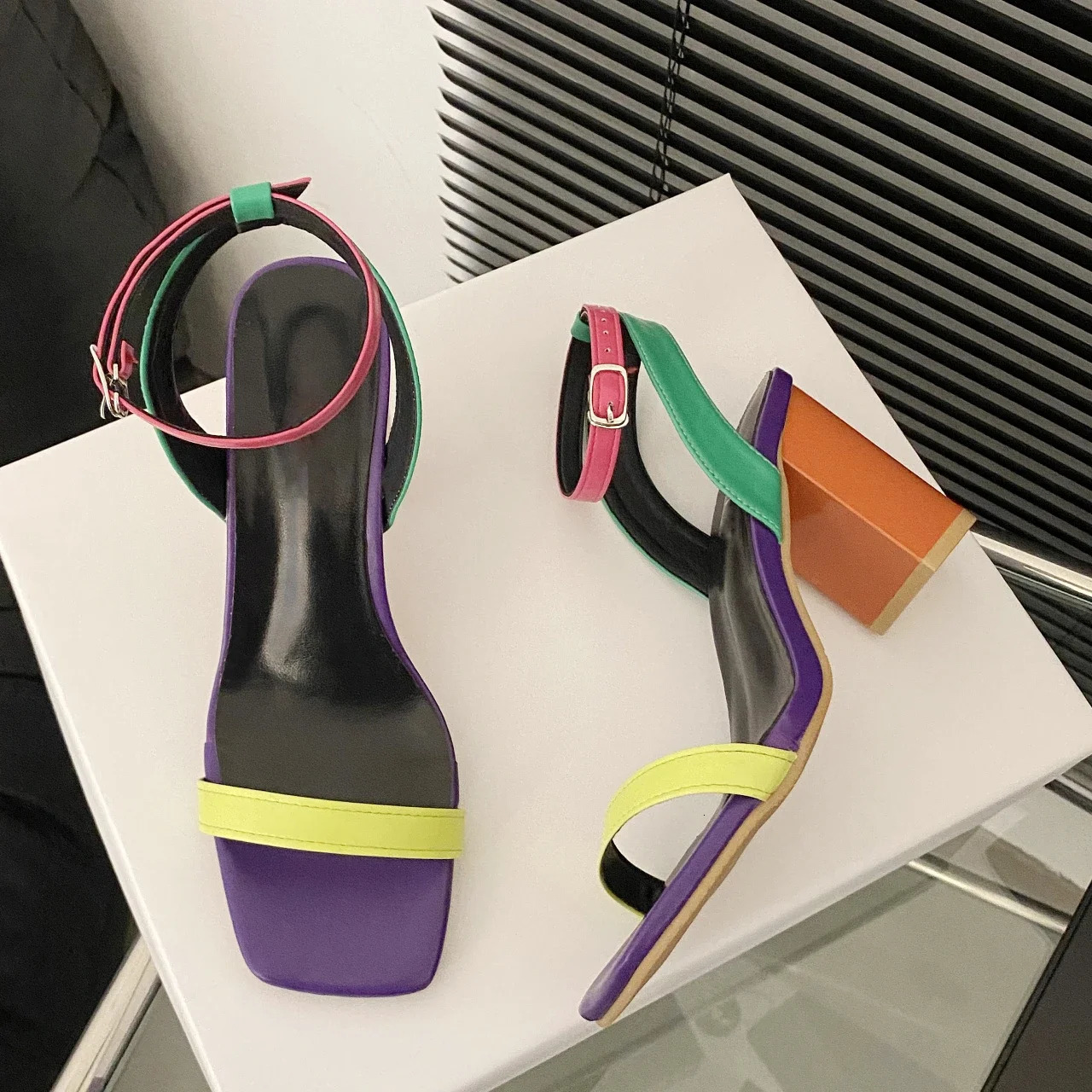 2024 Fashion High Heel Sandals Square Toe Sexy Size Sandals Women Strap High Quality Ladies Sandals Wedges Shoes for Women 240611