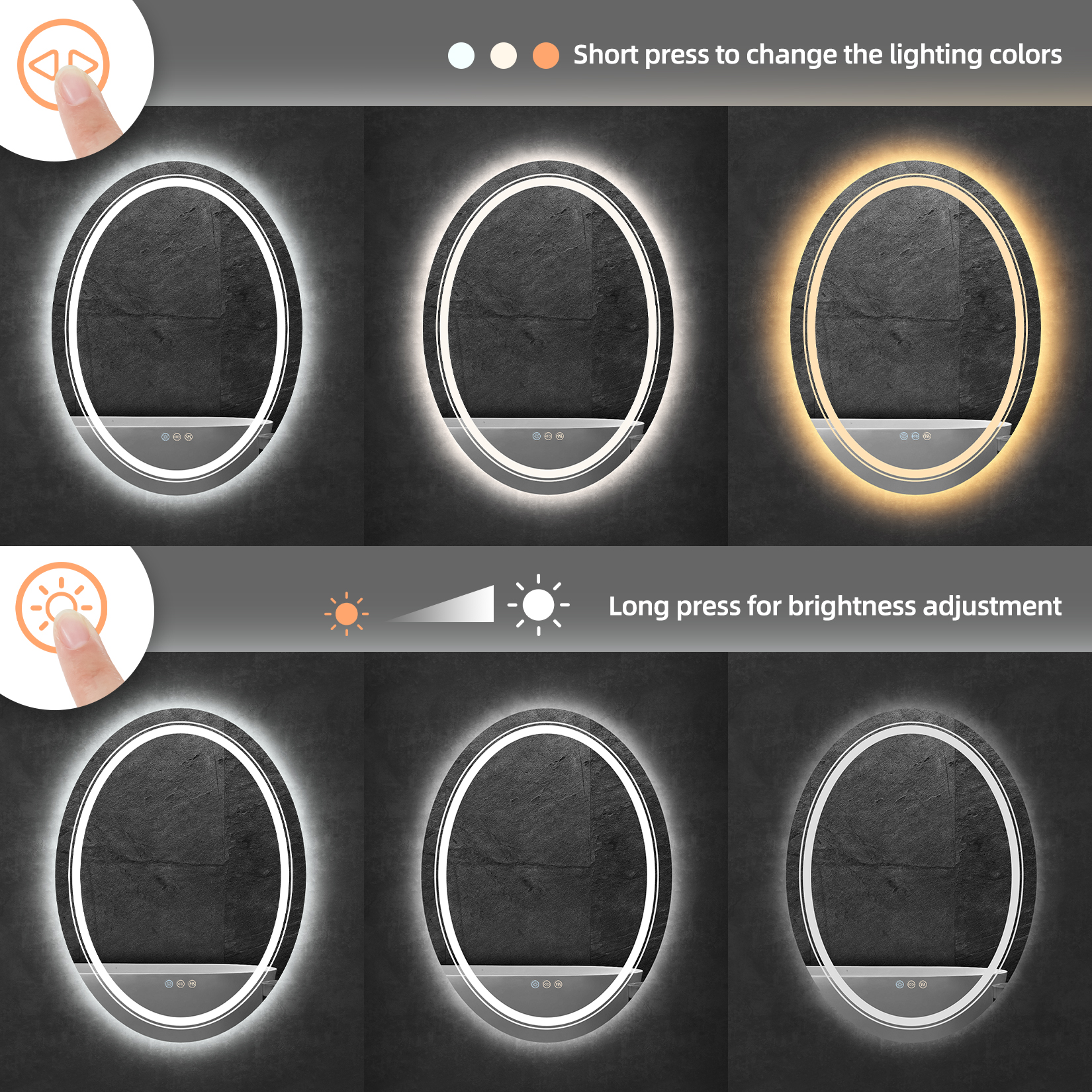 700x500mm LED Oval Mirror Anti-Fog Dimmable Illuminated Vanity Mirror Backlit Wall Mounted Bathroom Mirror with 3 Color Lights Bathroom Mirror