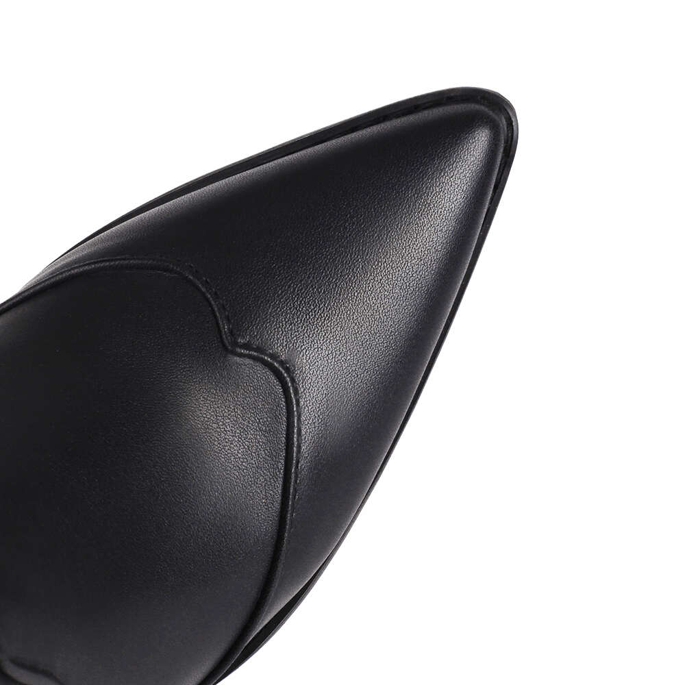 Retro Denim Western Women Knee Wedges High Heel Cowboy Boots Slip On Autumn Winter Pointed Toe Woman Shoes Dropship