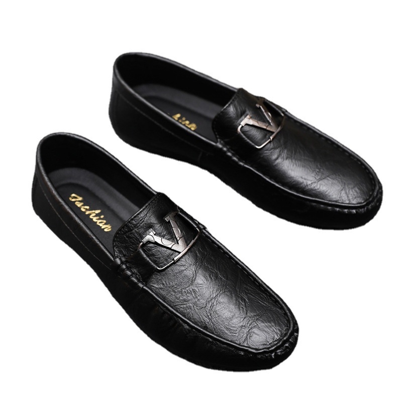 Spring And 2024 Summer New Breathable Casual Leather Soft Sole Loafers A Slip-On Doudou Men's Shoes