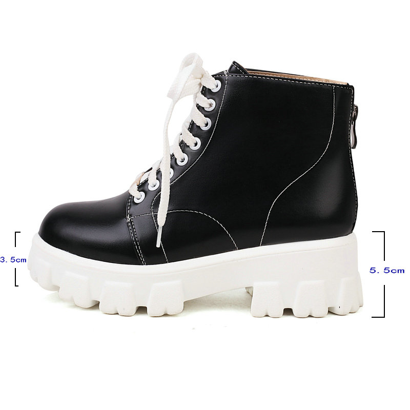 Black Orange Yellow Women Ankle Boots Platform Square Heel Ladies Short Boots PU Leather Round Toe Cross Tied Women's Shoes