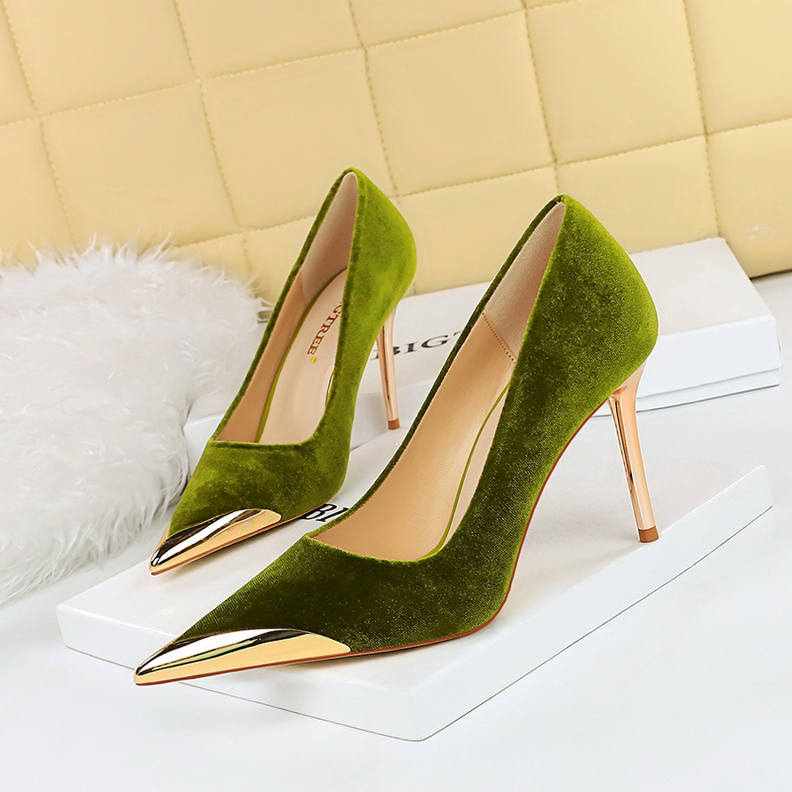 BIGTREE Women High Heels Evening Green Wine Red Pumps Scarpins Wedding Bridal Velvet Stiletto Heels Lady Fetish Metal Toe Shoes