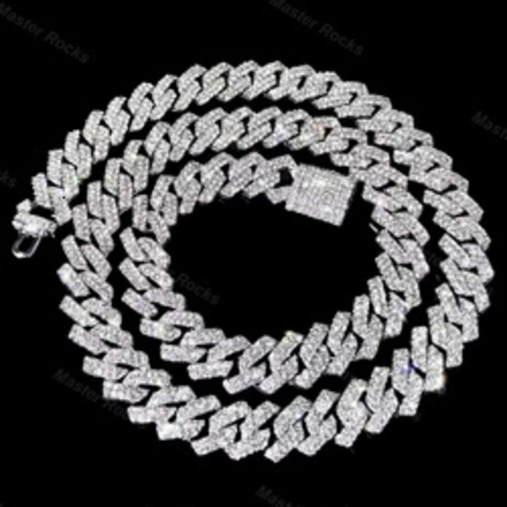 Vvs Moissanite Cuban Sterling Silver Cuban Link Chain 10mm 12mm 14mm 2rows Necklace Gold Plated Chain Hip Hop Cuban Chain