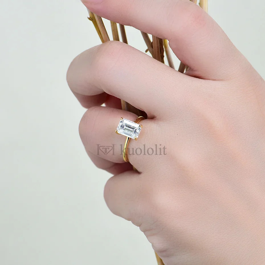 Kuololit 2.5CT Ring for Women Solid 14K10K Yellow Gold 6*9 Emerald Cut D/VVS1 Solitaire Ring for Engagement Wedding 240530