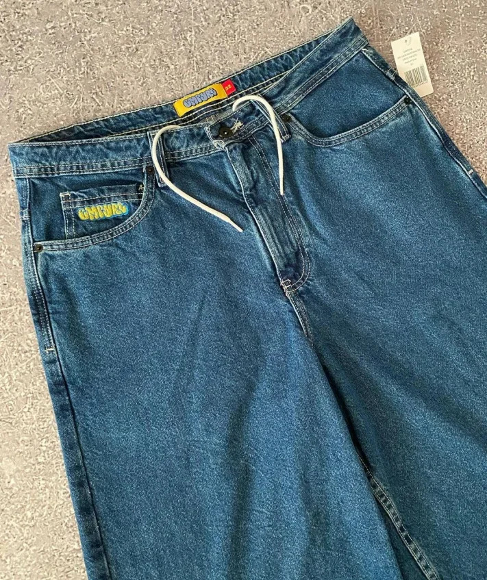 American Retro Men Embroidered Denim Shorts Y2k Personalized Hip Hop High Waist Straight Couple Loose Pants sweatpants 240601