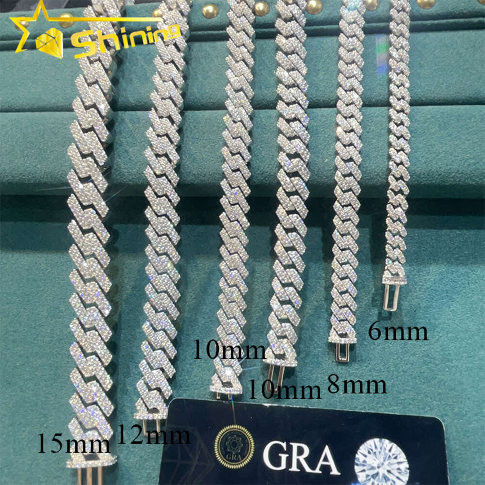 Iced Out Moissanite Cuban Link Chain 925 Sterling Silver 18k Gold Plated Pass Diamond Tester Vvs Moissanite Men Bracelets