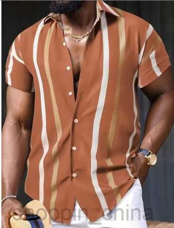 Men's Casual Shirts New men's striped short sleeved shirt top size fashionable loose collar printed shirt tops