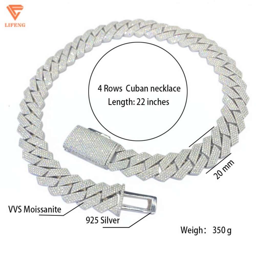 Lifeng Jewelry Iced Out Hip Hop Vvs Cuban Link Chain Necklace Luxury Moissanite 925 Silver Gold Plated Men