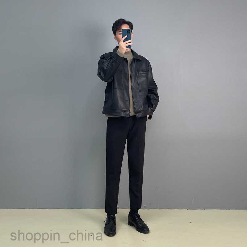 Men's Jackets Coats Loose and short PU leather jacket man ruffled and handsome top spring and autumn version lapel motorcycle casual jacket