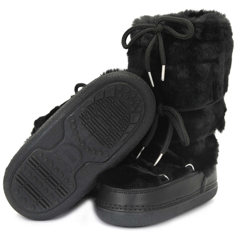 2023 Winter Snow Mid-Calf Lace-Up Rabbit Women Ski Female Brand Design Platform Waterproof Leather Fur Boots