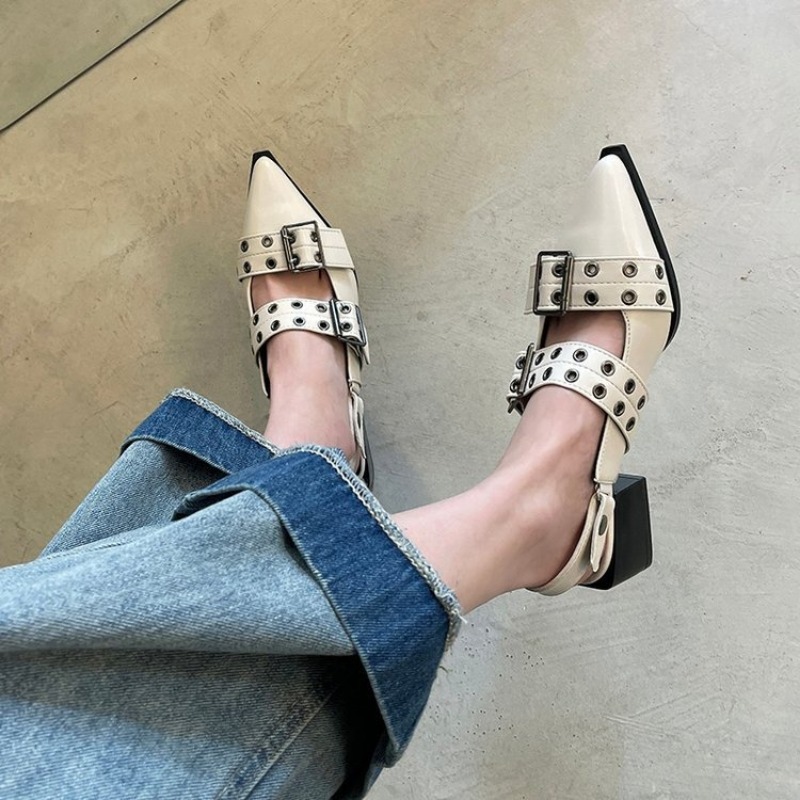 Pointy Mary Jane 2023 Summer Model with Skirt Small Leather Retro Chunky Single Shoes for Women
