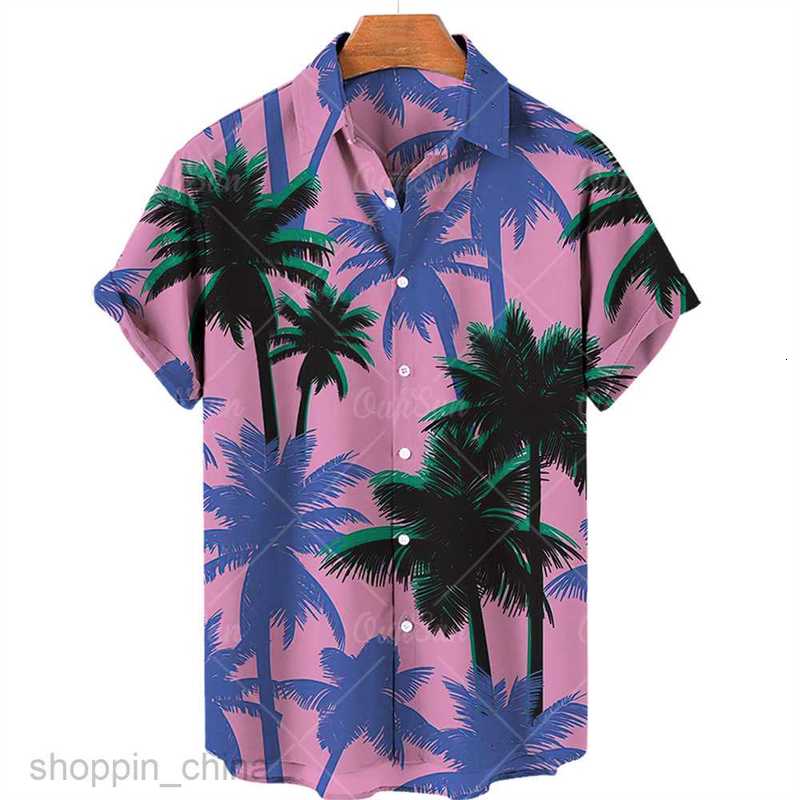 Men's Casual Shirts New Men's Short sleeved Shirt Large Size 3D Digital Red Tree Print Summer Shirt tops
